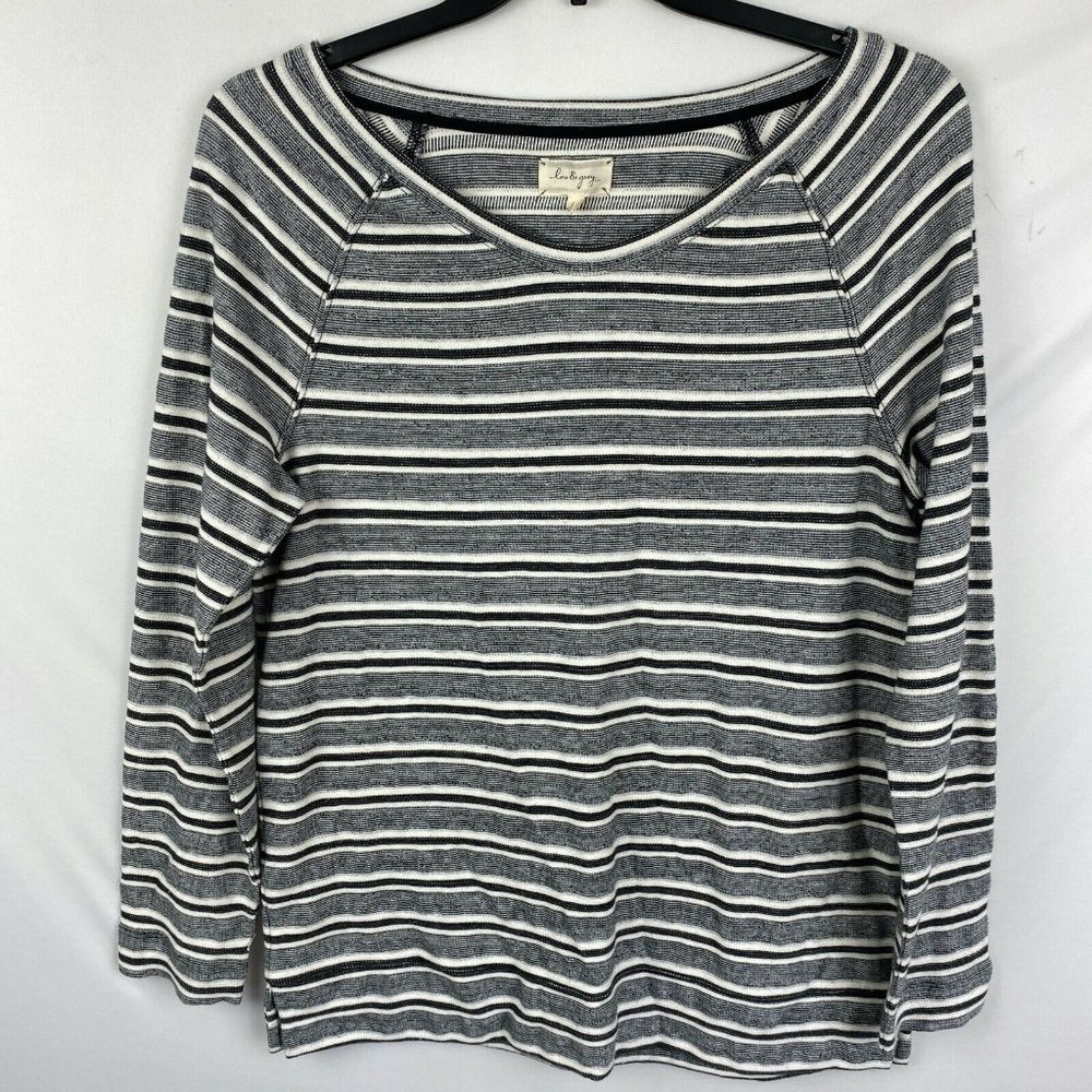 Lou & Grey 3/4 Sleeve Ribbed Sweatshirt White and Black